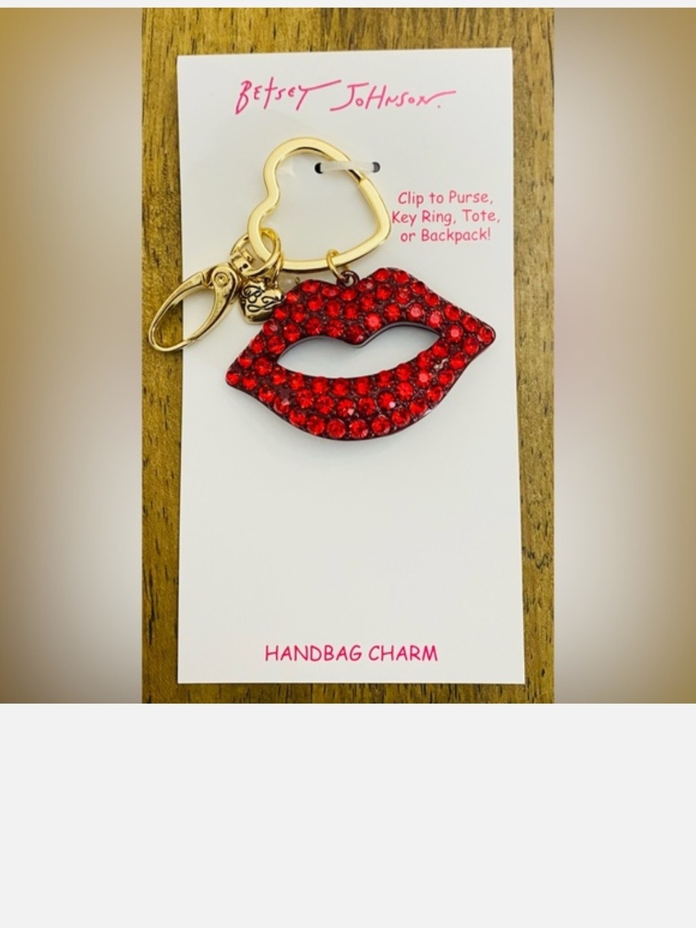Betsey Johnson Red Crystal Lips Keychain Handbag Charm